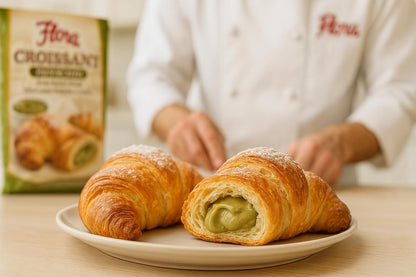 Flora Chocolate & Milk Croissants – Italian Pastry with Chocolate & Milk Cream Filling | Soft, Oven-Baked & Ready to Eat | Imported from Italy (Pack of 6)