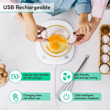 Smart Food Scale, Kitchen Scale with Nutritional Calculator | USB Rechargeable, food scales for kitchen with App for Macro, Keto, Calorie, Cooking, Grams and Ounces, 0.1oz/0.5g, White