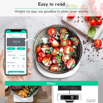 Smart Food Scale, Kitchen Scale with Nutritional Calculator | USB Rechargeable, food scales for kitchen with App for Macro, Keto, Calorie, Cooking, Grams and Ounces, 0.1oz/0.5g, White
