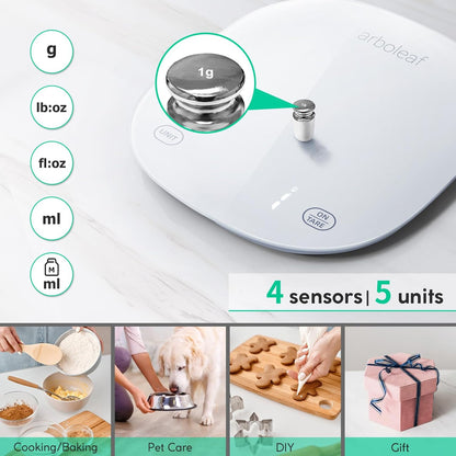 Smart Food Scale, Kitchen Scale with Nutritional Calculator | USB Rechargeable, food scales for kitchen with App for Macro, Keto, Calorie, Cooking, Grams and Ounces, 0.1oz/0.5g, White
