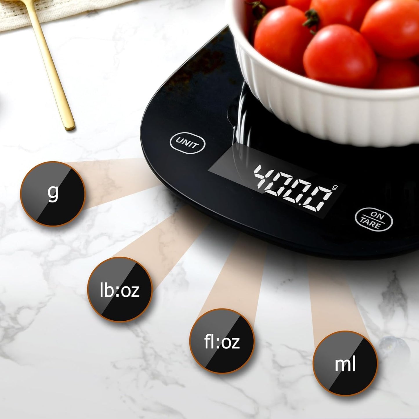 Smart Food Scale, Kitchen Scale with Nutritional Calculator | USB Rechargeable, food scales for kitchen with App for Macro, Keto, Calorie, Cooking, Grams and Ounces, 0.1oz/0.5g, White