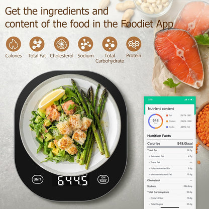 Smart Food Scale, Kitchen Scale with Nutritional Calculator | USB Rechargeable, food scales for kitchen with App for Macro, Keto, Calorie, Cooking, Grams and Ounces, 0.1oz/0.5g, White
