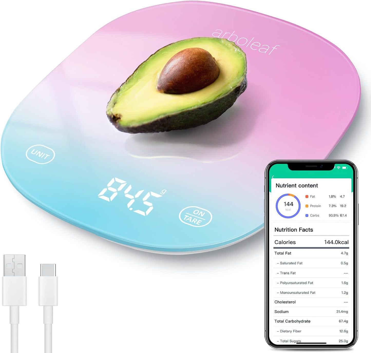 Smart Food Scale, Kitchen Scale with Nutritional Calculator | USB Rechargeable, food scales for kitchen with App for Macro, Keto, Calorie, Cooking, Grams and Ounces, 0.1oz/0.5g, White