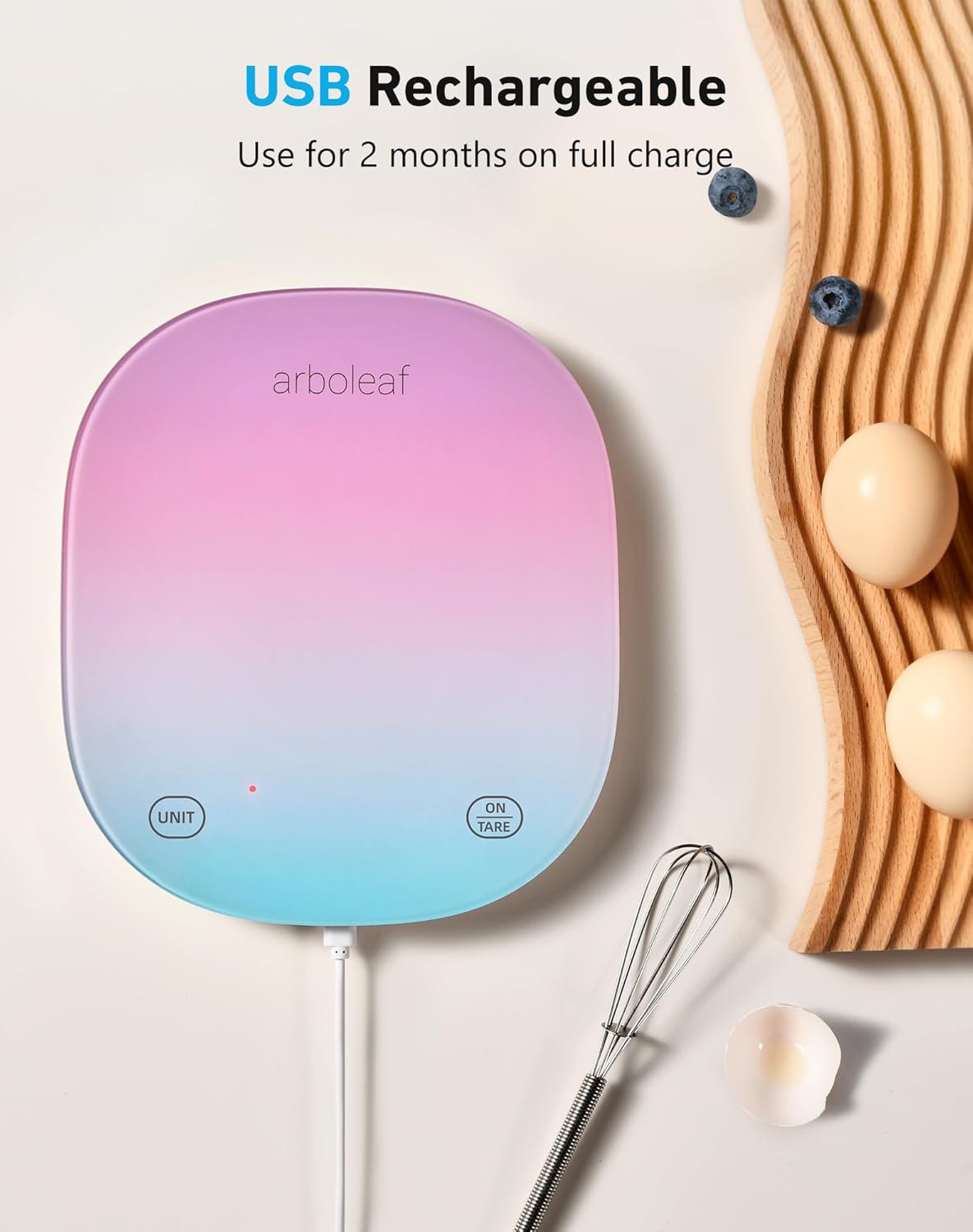 Smart Food Scale, Kitchen Scale with Nutritional Calculator | USB Rechargeable, food scales for kitchen with App for Macro, Keto, Calorie, Cooking, Grams and Ounces, 0.1oz/0.5g, White