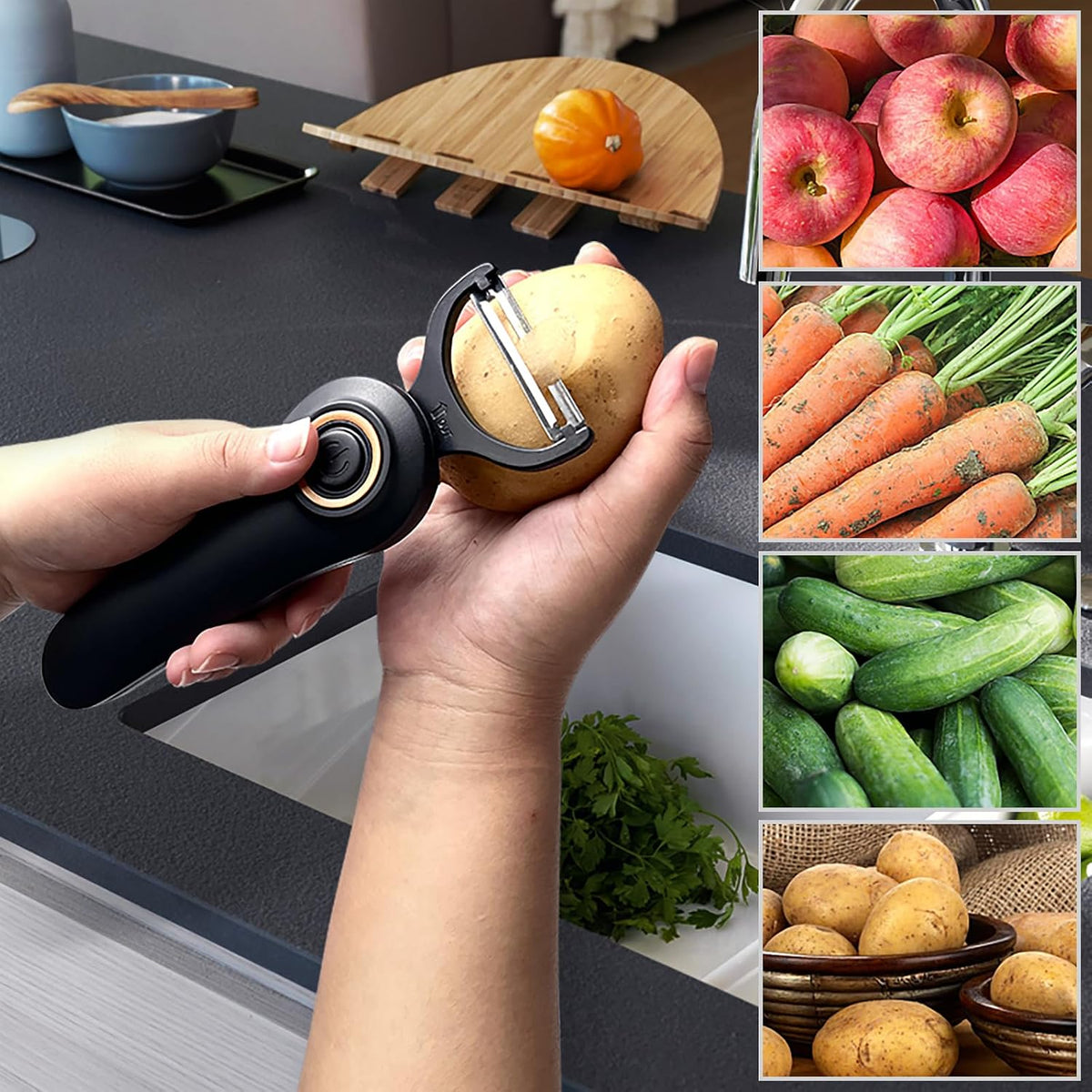 3-in-1 Electric Peeler | Auto Blade for Fruits/Vegetables