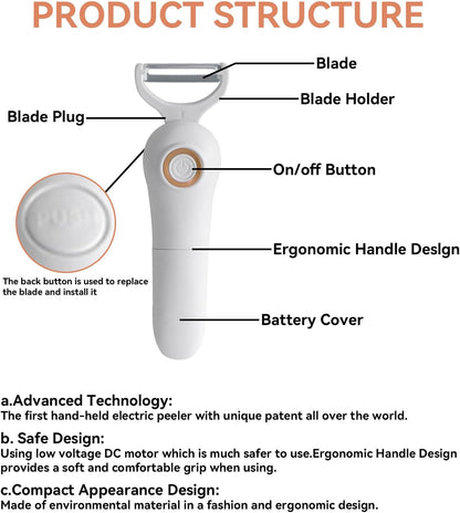 3-in-1 Electric Peeler | Auto Blade for Fruits/Vegetables