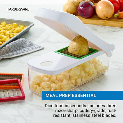 Professional Large Vegetable Chopper with 3 Interchangeable Blades - Manual Onion Chopper, Food Dicer for Potatoes, Tomatoes, Peppers, Garlic - Stainless Steel, Dishwasher Safe