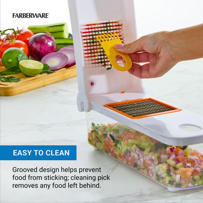 Professional Large Vegetable Chopper with 3 Interchangeable Blades - Manual Onion Chopper, Food Dicer for Potatoes, Tomatoes, Peppers, Garlic - Stainless Steel, Dishwasher Safe
