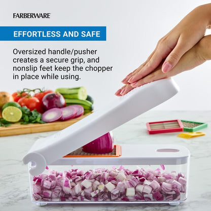 Professional Large Vegetable Chopper with 3 Interchangeable Blades - Manual Onion Chopper, Food Dicer for Potatoes, Tomatoes, Peppers, Garlic - Stainless Steel, Dishwasher Safe