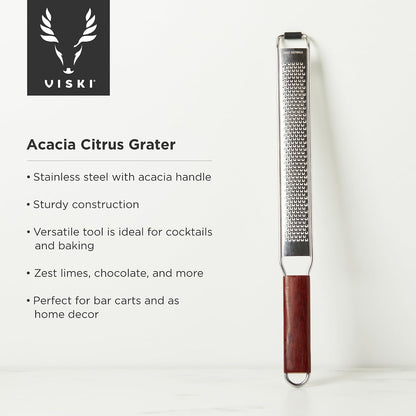 Citrus and Cheese Grater, Stainless Steel Rasp Grater Zester with Acacia Wood Handle for Lemons, Oranges, Nutmeg & Cheese, Elegant Kitchenware for Cocktails, Cooking, & Bartender Gifts, Set of 1