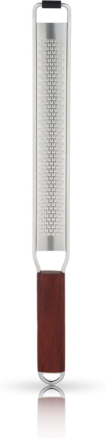Citrus and Cheese Grater, Stainless Steel Rasp Grater Zester with Acacia Wood Handle for Lemons, Oranges, Nutmeg & Cheese, Elegant Kitchenware for Cocktails, Cooking, & Bartender Gifts, Set of 1