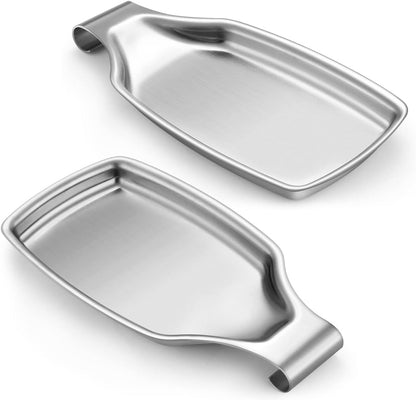 Spoon Rest for Stove Top, 2-Piece Stainless Steel Spoon Holder for Kitchen Counter, Spatula Ladle Utensils Rest, Heavy Duty & Large Size, Dishwasher Safe(8.5 x 4.3 Inch)