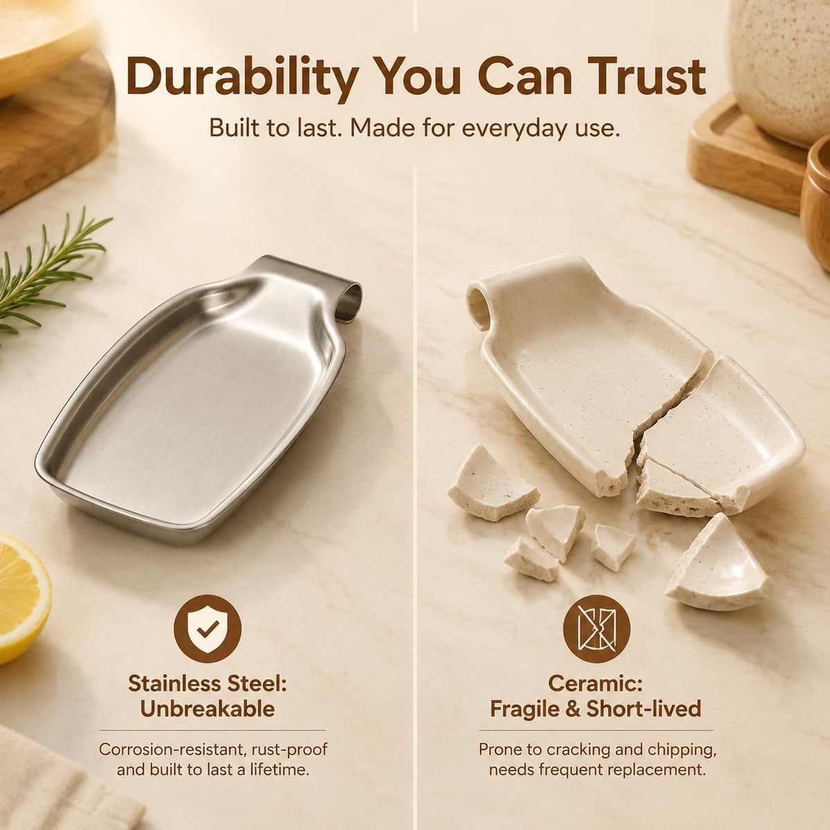 Spoon Rest for Stove Top, 2-Piece Stainless Steel Spoon Holder for Kitchen Counter, Spatula Ladle Utensils Rest, Heavy Duty & Large Size, Dishwasher Safe(8.5 x 4.3 Inch)