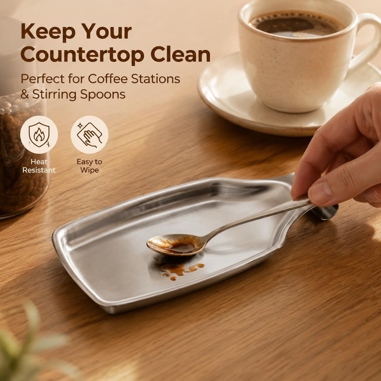 Spoon Rest for Stove Top, 2-Piece Stainless Steel Spoon Holder for Kitchen Counter, Spatula Ladle Utensils Rest, Heavy Duty & Large Size, Dishwasher Safe(8.5 x 4.3 Inch)