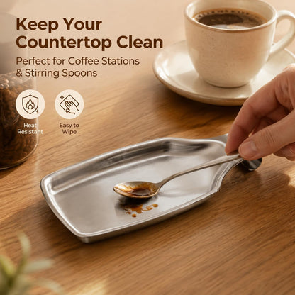 Spoon Rest for Stove Top, 2-Piece Stainless Steel Spoon Holder for Kitchen Counter, Spatula Ladle Utensils Rest, Heavy Duty & Large Size, Dishwasher Safe(8.5 x 4.3 Inch)