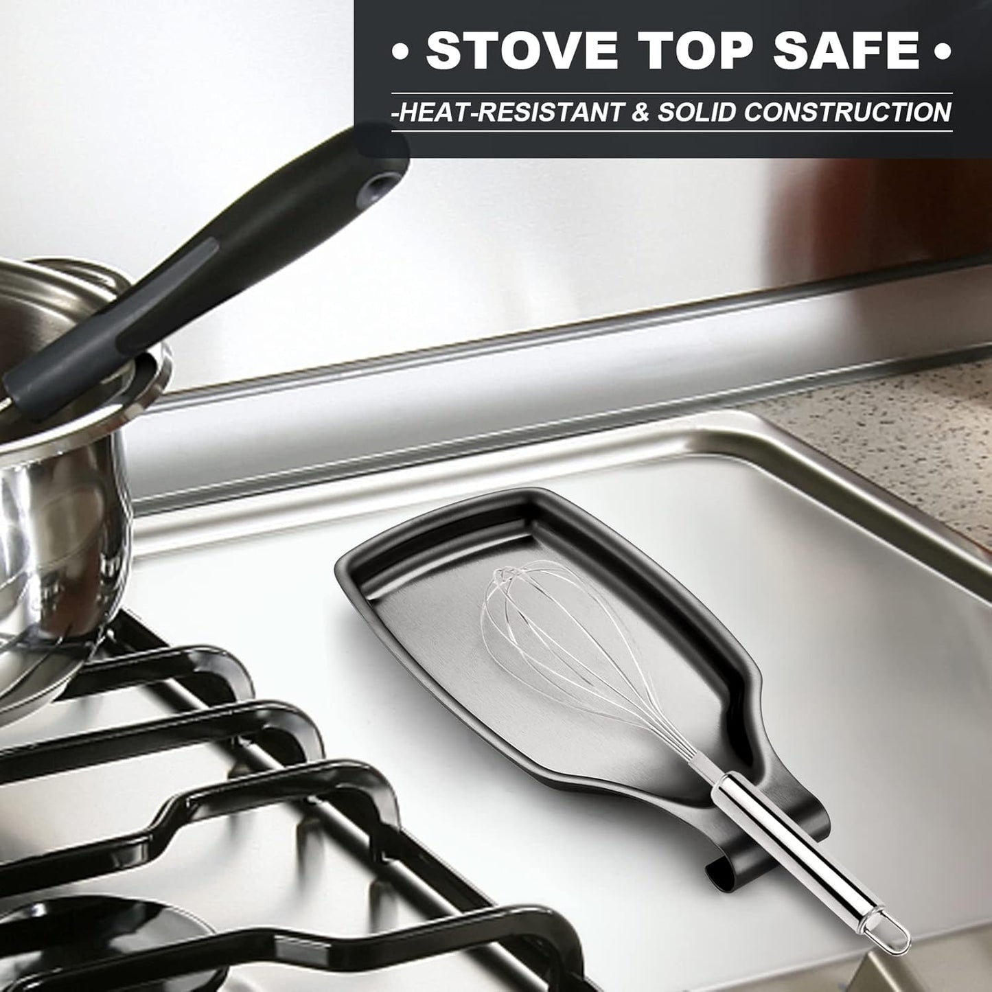 Spoon Rest for Stove Top, 2-Piece Stainless Steel Spoon Holder for Kitchen Counter, Spatula Ladle Utensils Rest, Heavy Duty & Large Size, Dishwasher Safe(8.5 x 4.3 Inch)