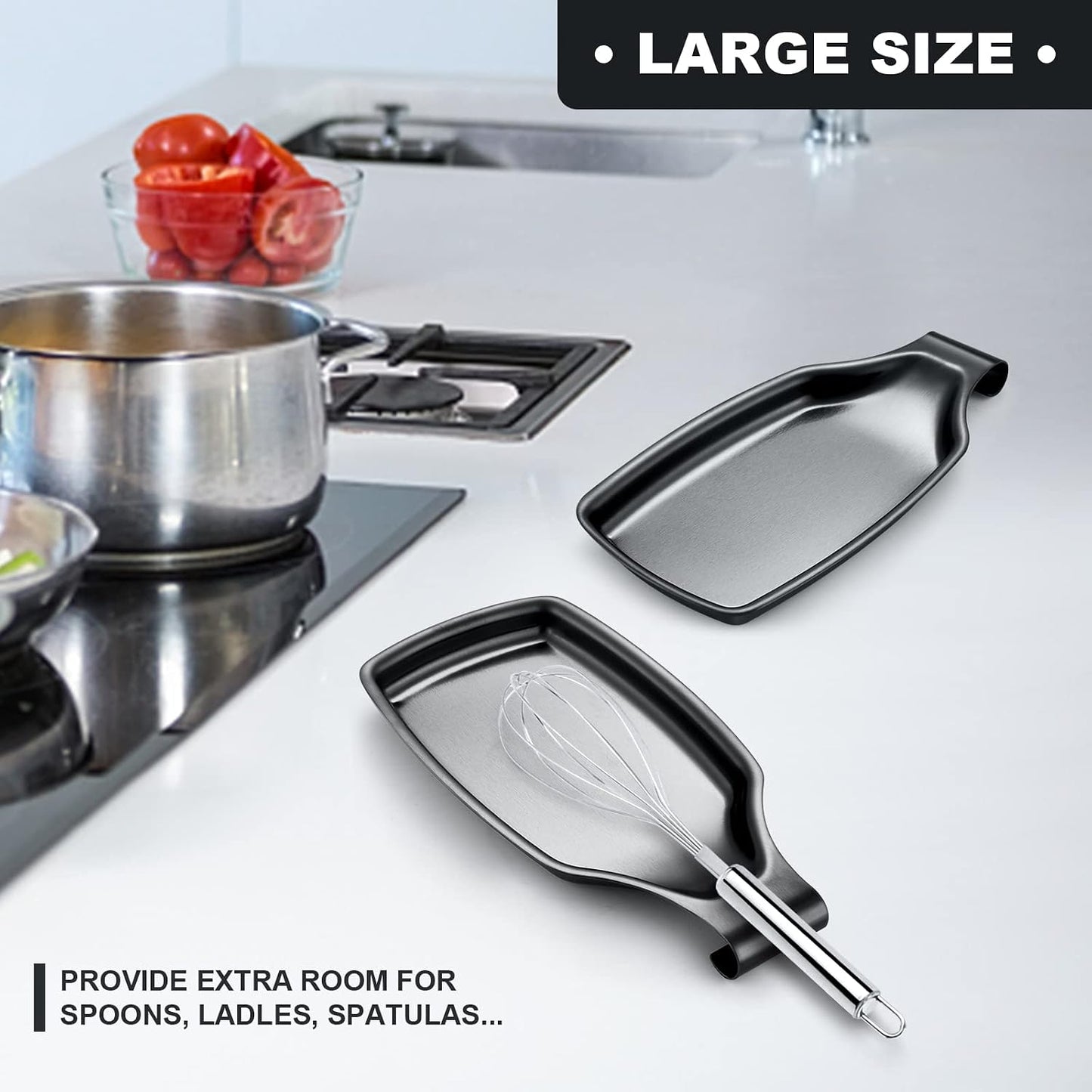 Spoon Rest for Stove Top, 2-Piece Stainless Steel Spoon Holder for Kitchen Counter, Spatula Ladle Utensils Rest, Heavy Duty & Large Size, Dishwasher Safe(8.5 x 4.3 Inch)