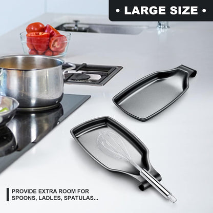 Spoon Rest for Stove Top, 2-Piece Stainless Steel Spoon Holder for Kitchen Counter, Spatula Ladle Utensils Rest, Heavy Duty & Large Size, Dishwasher Safe(8.5 x 4.3 Inch)