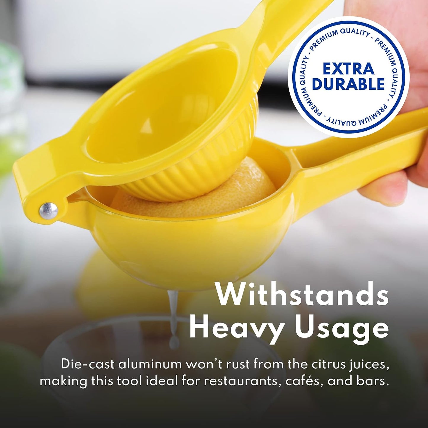 42856 Commercial-Grade Enameled Aluminum Lemon Squeezer, Heavy Duty Citrus Juicer Press, Yellow
