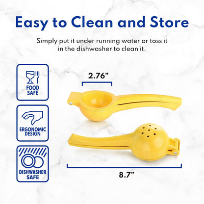 42856 Commercial-Grade Enameled Aluminum Lemon Squeezer, Heavy Duty Citrus Juicer Press, Yellow