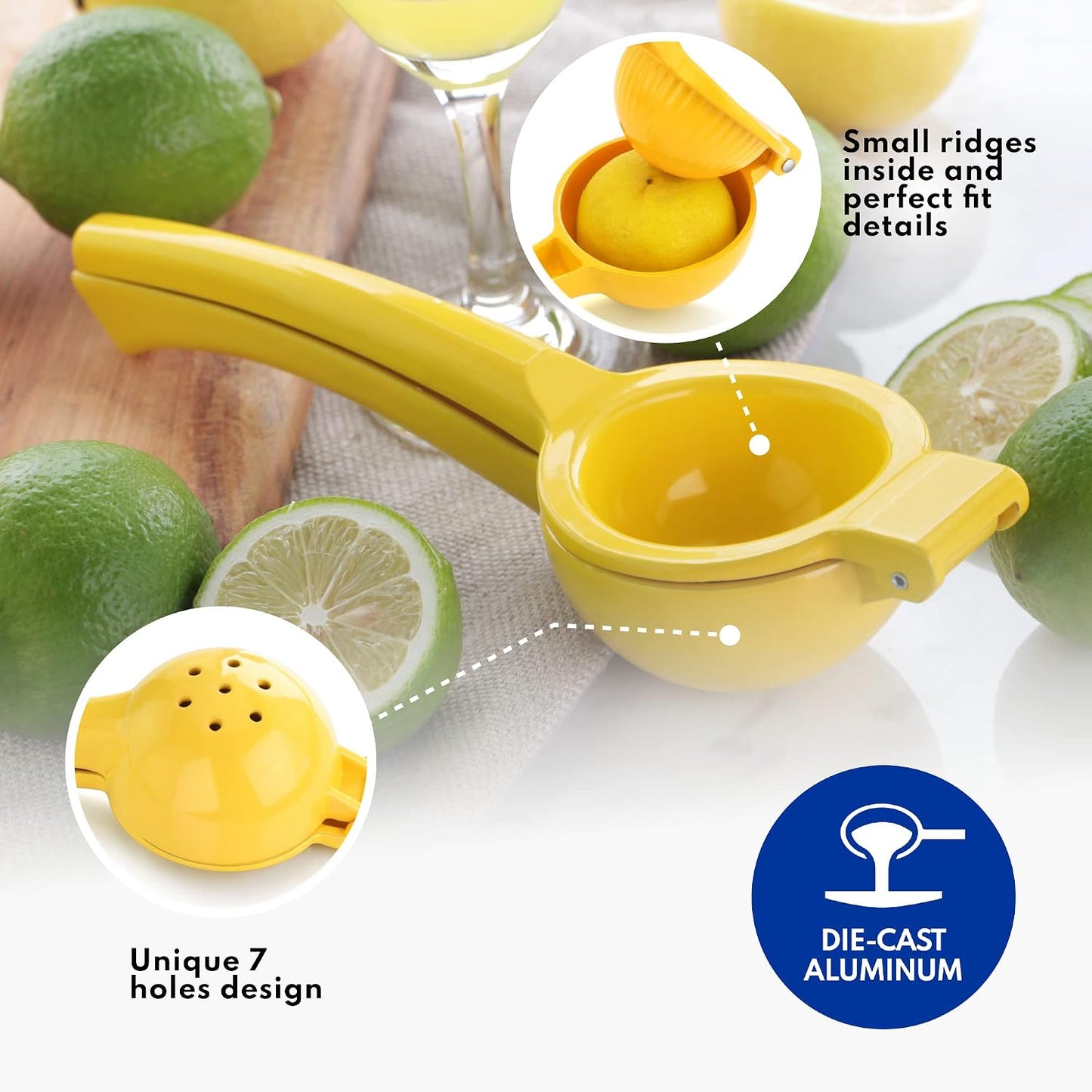 42856 Commercial-Grade Enameled Aluminum Lemon Squeezer, Heavy Duty Citrus Juicer Press, Yellow