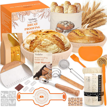 Sourdough Starter Kit with Bread Proofing Baskets, Jars, Baking Essentials