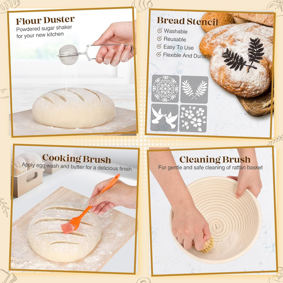 Sourdough Starter Kit with Bread Proofing Baskets, Jars, Baking Essentials