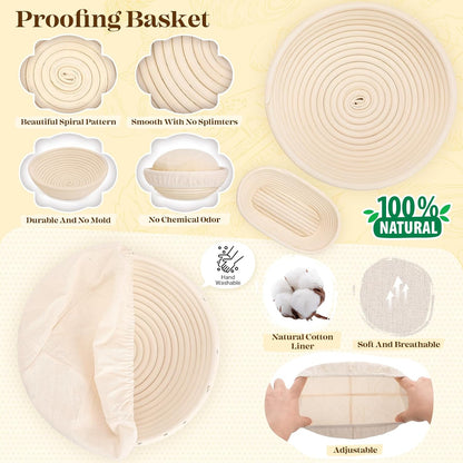 Sourdough Starter Kit with Bread Proofing Baskets, Jars, Baking Essentials