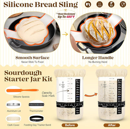 Sourdough Starter Kit with Bread Proofing Baskets, Jars, Baking Essentials