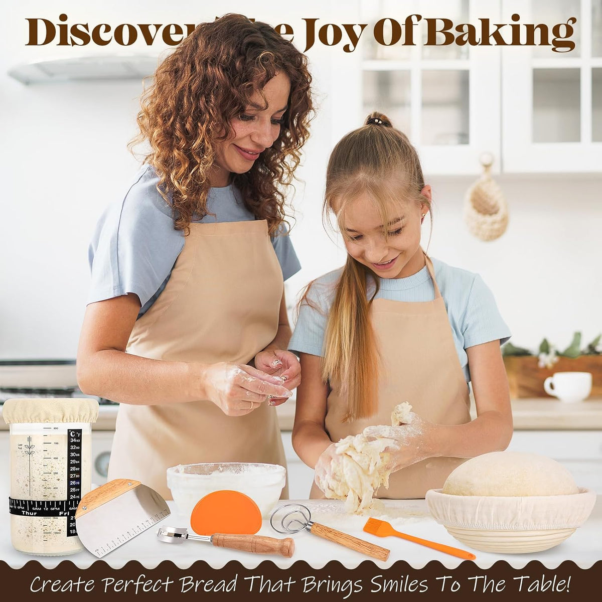 Sourdough Starter Kit with Bread Proofing Baskets, Jars, Baking Essentials