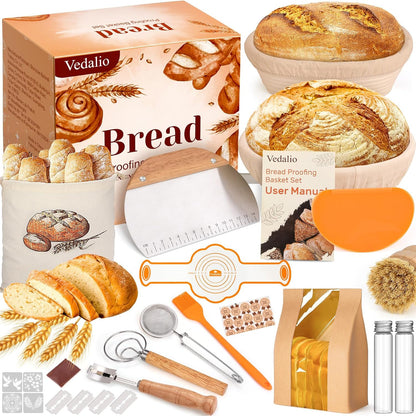 Sourdough Starter Kit with Bread Proofing Baskets, Jars, Baking Essentials