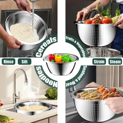 Nicdiet Mixing Bowls with Lids Set, 16PCS Stainless Steel Mixing Bowls,Nesting Storage Bowls for Kitchen with Mixing Bowl, Colander, Strainer & Grater, Metal Salad Bowl for Kitchen Gadgets, Black
