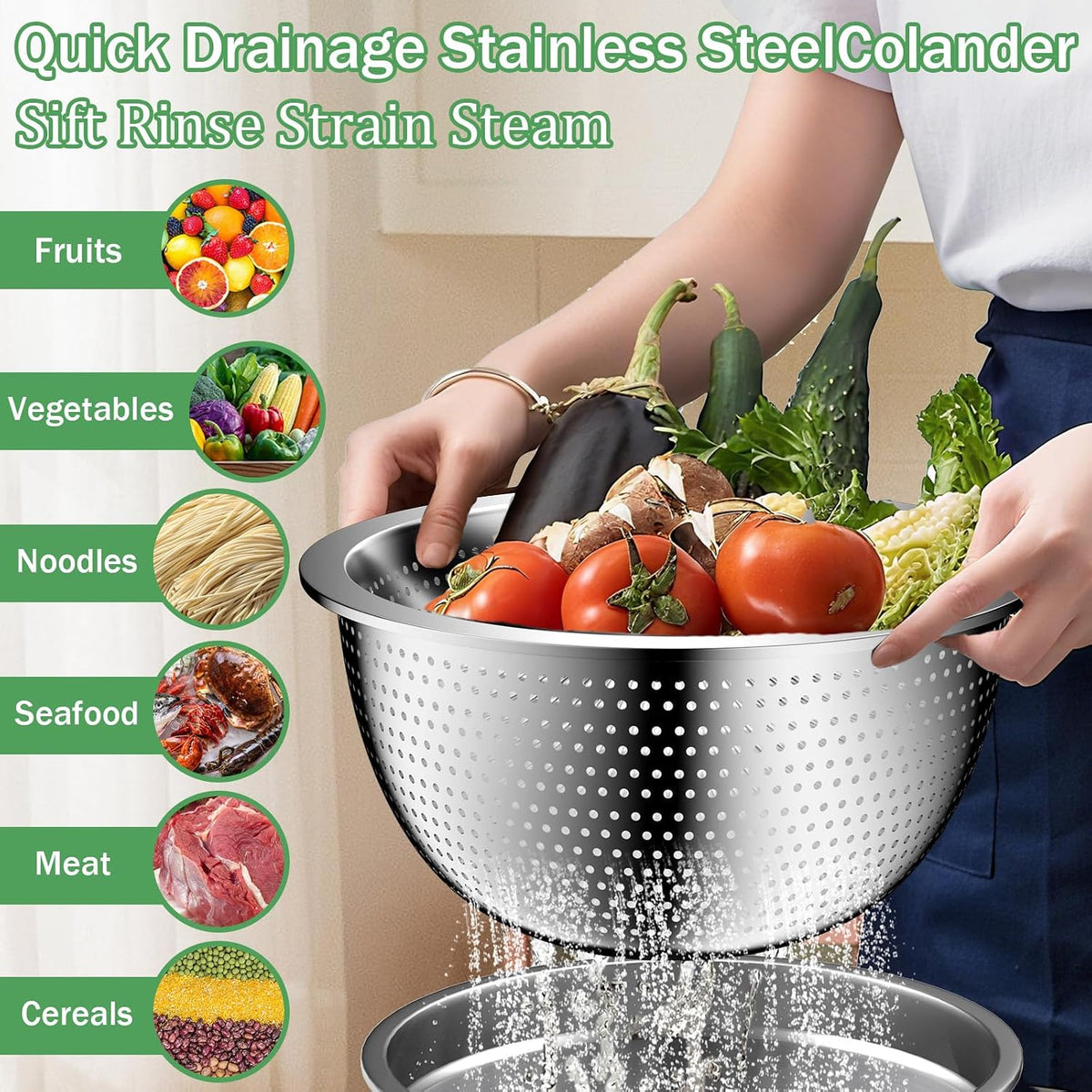 Nicdiet Mixing Bowls with Lids Set, 16PCS Stainless Steel Mixing Bowls,Nesting Storage Bowls for Kitchen with Mixing Bowl, Colander, Strainer & Grater, Metal Salad Bowl for Kitchen Gadgets, Black
