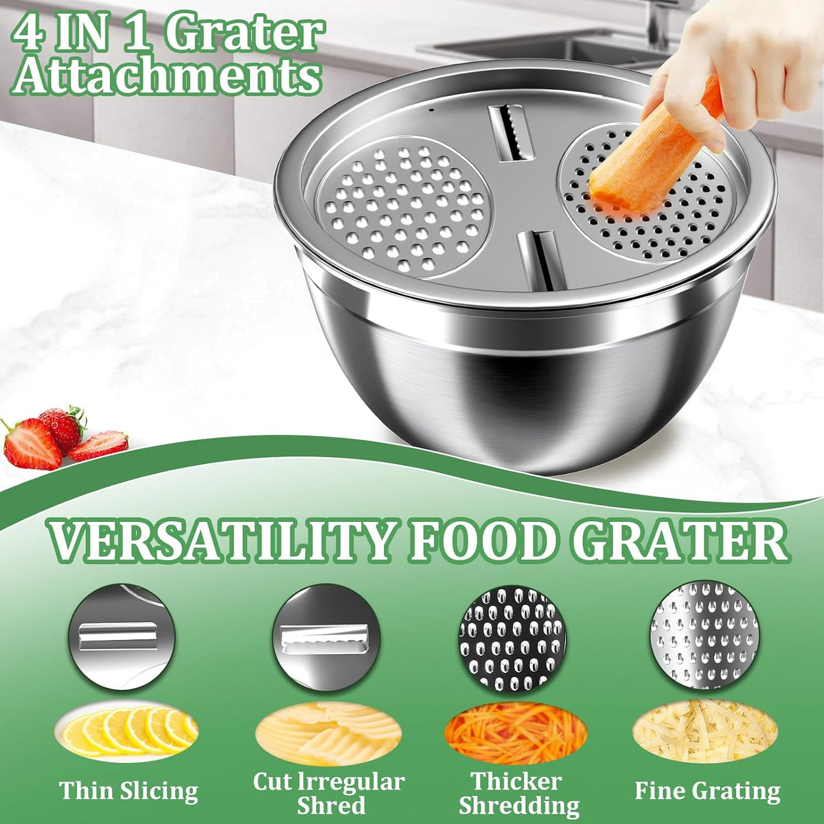 Nicdiet Mixing Bowls with Lids Set, 16PCS Stainless Steel Mixing Bowls,Nesting Storage Bowls for Kitchen with Mixing Bowl, Colander, Strainer & Grater, Metal Salad Bowl for Kitchen Gadgets, Black