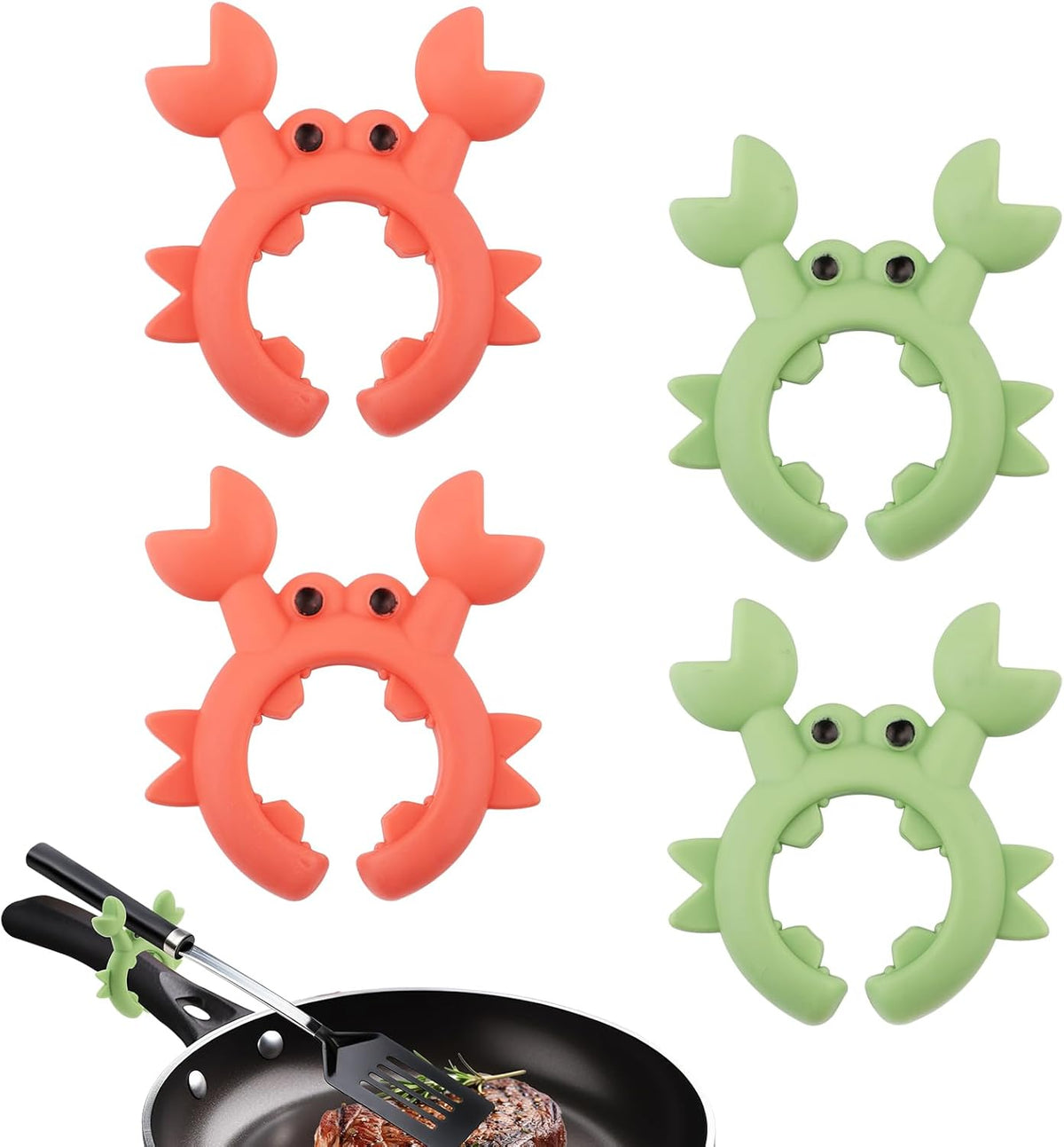 4pcs Crab Silicone Shovel Holder, Adjustable Crab Utensil Holder Silicone Spatula Holder Clip Gadget Crab Spoon Rest Over Spill Stopper for Pot Boil Over Spill Stopper Creative Gift