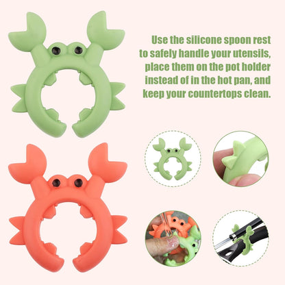 4pcs Crab Silicone Shovel Holder, Adjustable Crab Utensil Holder Silicone Spatula Holder Clip Gadget Crab Spoon Rest Over Spill Stopper for Pot Boil Over Spill Stopper Creative Gift