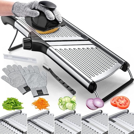 Gramercy Adjustable Mandoline Food Slicer, Mandoline Slicer for Kitchen, Mandolin, Potato, Tomato, Carrot, Vegetable, Fruit and Onion Cutter - Stainless Steel - INCLUDING 1 Pair Cut-Resistant Gloves