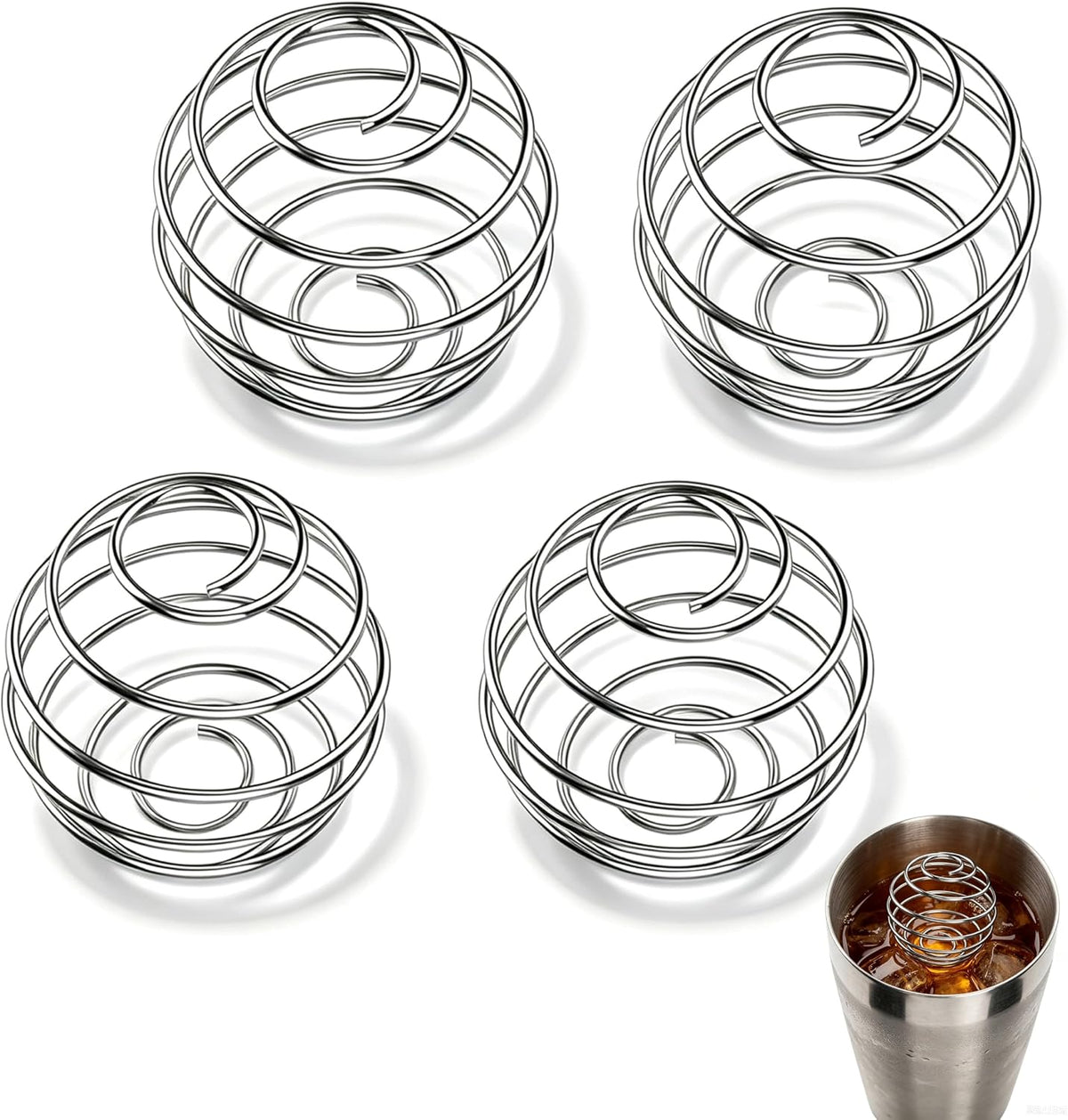 2.1-Inch Large Size Shaker 4 Pcs Balls for Cocktail glass and Protein Shakes,Milkshake and Salad Dressing,304 Stainless Steel Shaker Ball