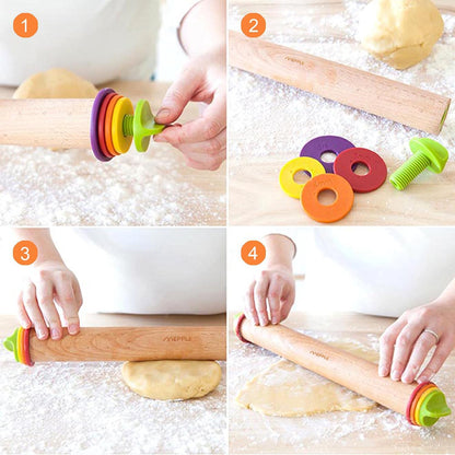 Rolling Pin with Thickness Rings,13.6''Dough Roller Fits Even Baking Dough