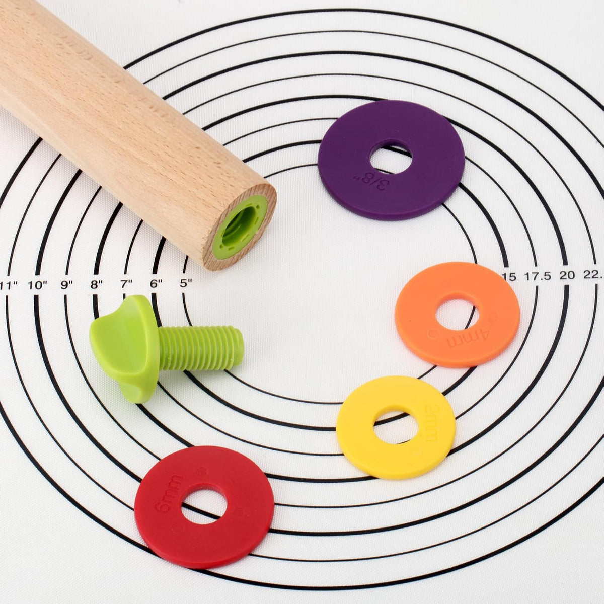 Rolling Pin with Thickness Rings,13.6''Dough Roller Fits Even Baking Dough