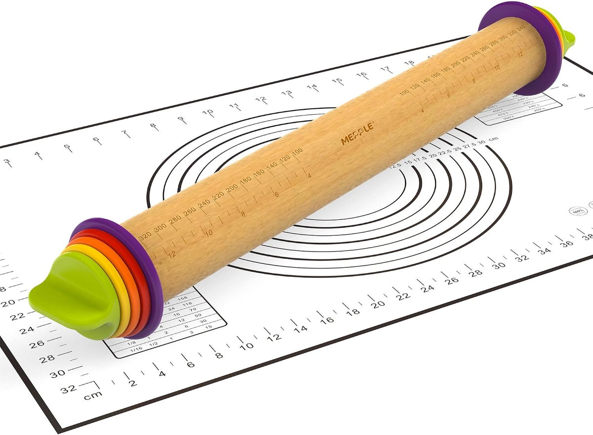Rolling Pin with Thickness Rings,13.6''Dough Roller Fits Even Baking Dough