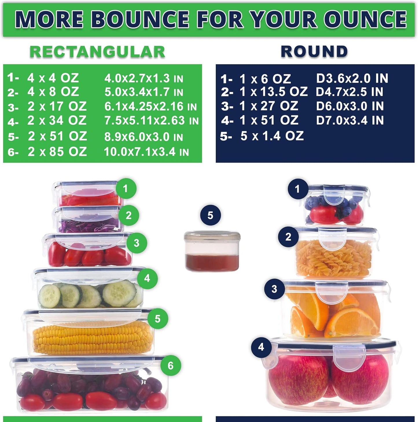 50 Pcs Large Food Storage Containers with Lids Airtight-85 OZ to small Containers-Total 526OZ Stackable Kitchen Set -BPA Free Leak proof containers- Freezer Microwave safe