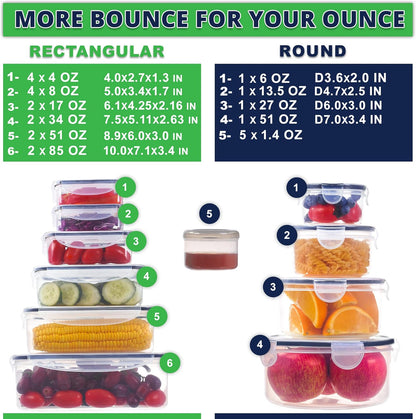 50 Pcs Large Food Storage Containers with Lids Airtight-85 OZ to small Containers-Total 526OZ Stackable Kitchen Set -BPA Free Leak proof containers- Freezer Microwave safe