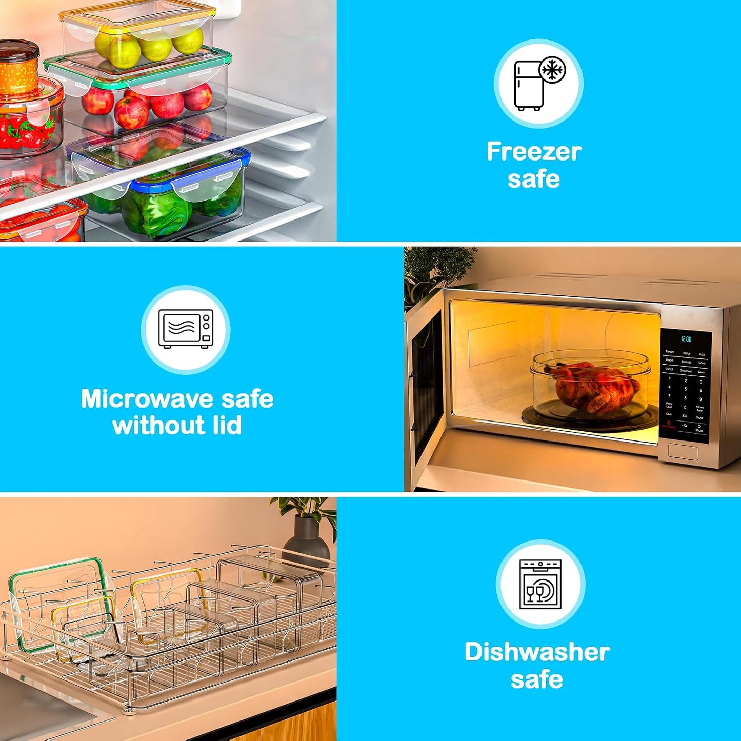 50 Pcs Large Food Storage Containers with Lids Airtight-85 OZ to small Containers-Total 526OZ Stackable Kitchen Set -BPA Free Leak proof containers- Freezer Microwave safe