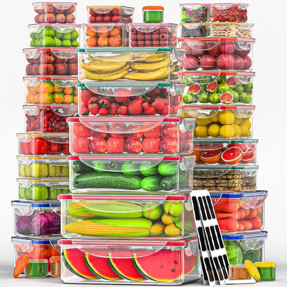 50 Pcs Large Food Storage Containers with Lids Airtight-85 OZ to small Containers-Total 526OZ Stackable Kitchen Set -BPA Free Leak proof containers- Freezer Microwave safe