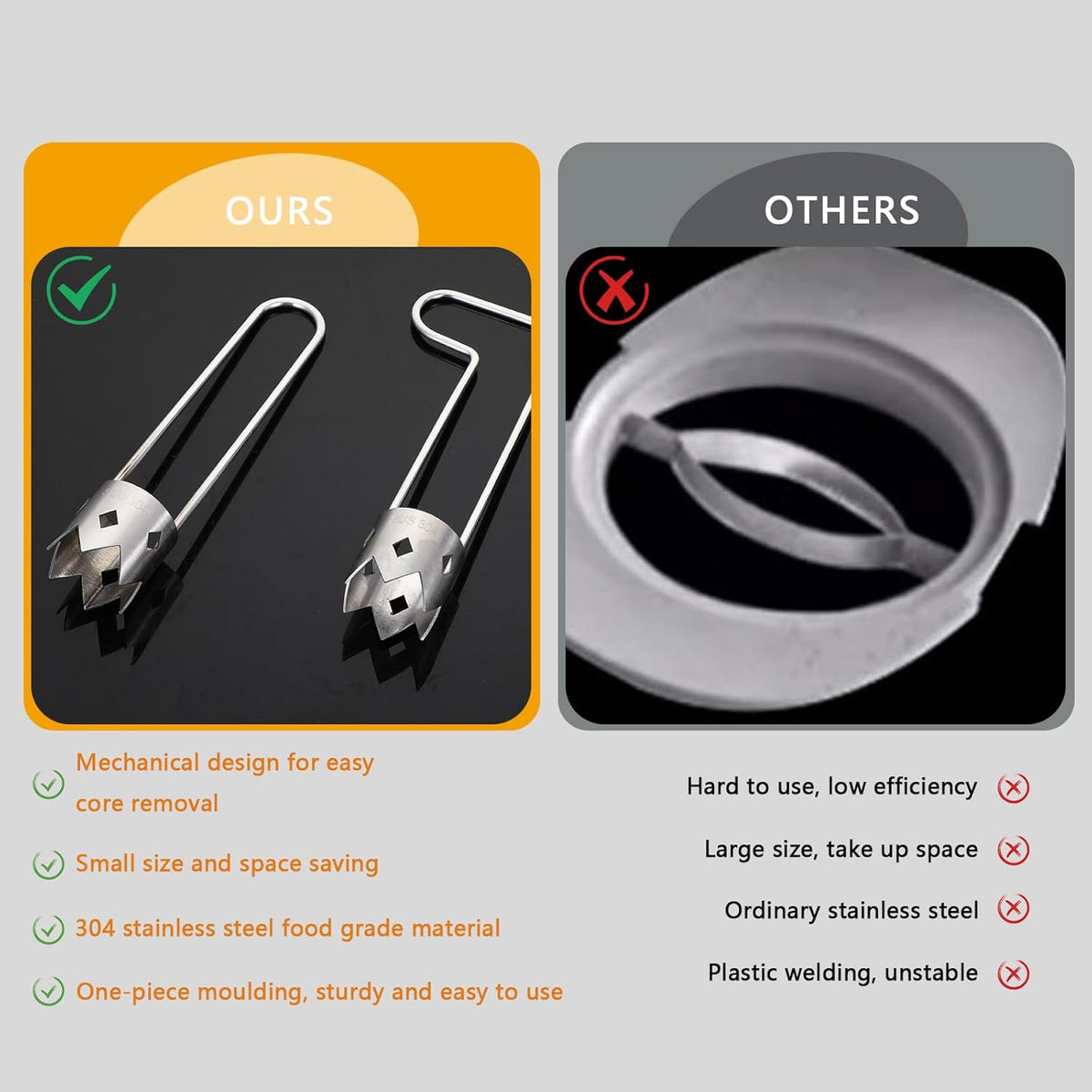 2PCS Bell Pepper Corer Pepper Seed Corer Remover 2 in 1,Silver