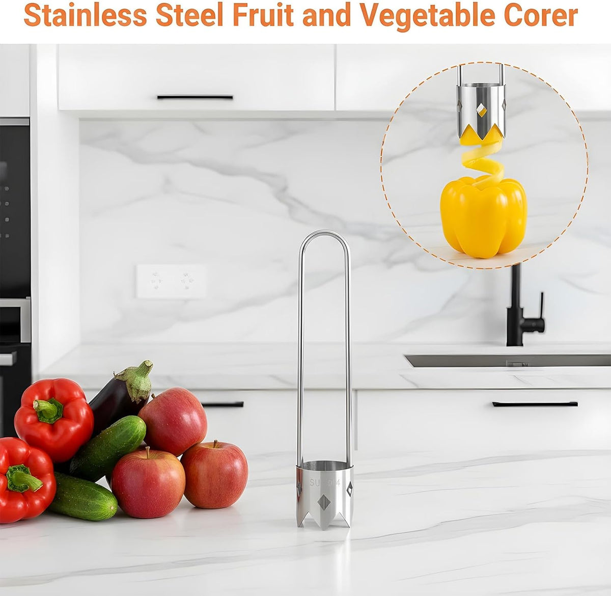 2PCS Bell Pepper Corer Pepper Seed Corer Remover 2 in 1,Silver
