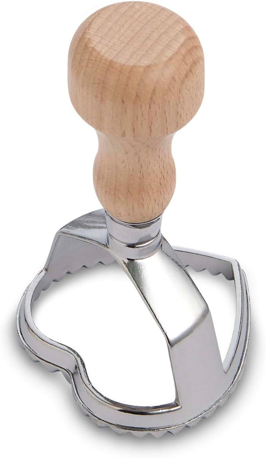 Ravioli Maker Stamp With Wooden Handle, Fluted Heart Shape, For Homemade Pasta, Cookies, Everyday Meals, And Holidays, 2.5-Inch