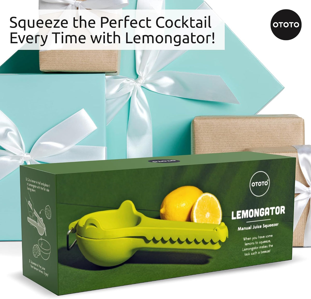 OCTO Lemon Juicer Hand - Easy to Hold Lemon Squeezer Manual for Lemon, Lime, Oranges - BPA Free, Dishwasher Safe Citrus Juicer Hand Press Manual - Fun Kitchen Gadgets & Tools