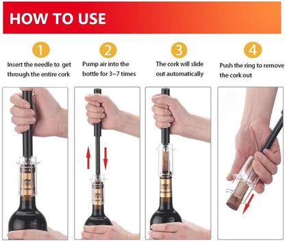 Air Pressure Pump Bottle Opener With Foil Cutter,Aerator Pourer,Vacuum Stopper(4PCS),Simple Cork Remover,Efficient Corkscrew Bottle Opener,Great For Wine Lovers,Perfect Wine Gift.